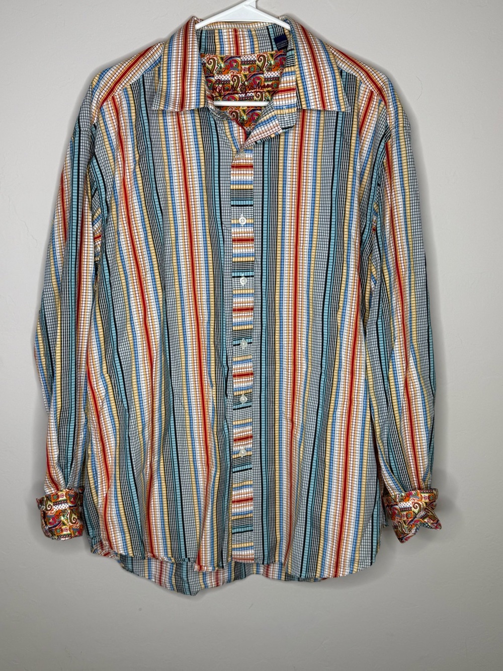 Robert Graham long sleeve button down shirt plaid stripes paisley flip cuff 2X